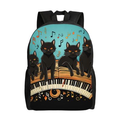 DJUETRUI Backpack for Men Women Lightweight Travel Backpack Four black cats lying on the piano keyboard Carry On Backpack Laptop Backpack Casual Daypack
