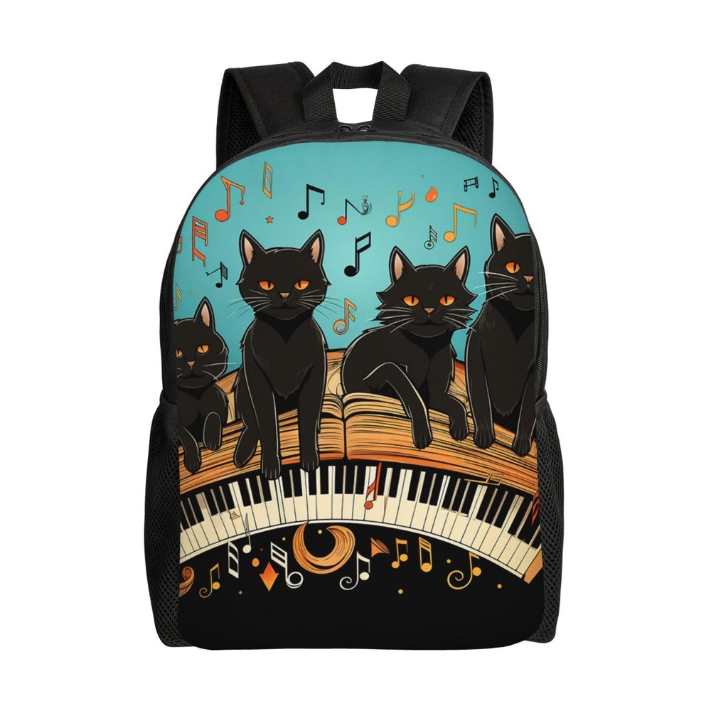 DJUETRUI Backpack for Men Women Lightweight Travel Backpack Four black cats lying on the piano keyboard Carry On Backpack Laptop Backpack Casual Daypack