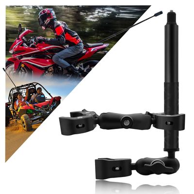 HAFOKO Motorcycle Double Clamp Mount Kit with 47" Invisible Selfie Stick compatible for Insta 360 X5-X Heavy-Duty Camera Bike Handbar Holder compatible for DJI Osmo Nano 360 Riding Record ATV UTV Boat