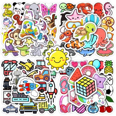 100 Pcs Cute Water Bottle Stickers for Kids, Cartoon Mixed Animals Laptop Decals, Waterproof Vinyl Skateboard Phone Case Scrapbook Stationery Box Decorative Sticker