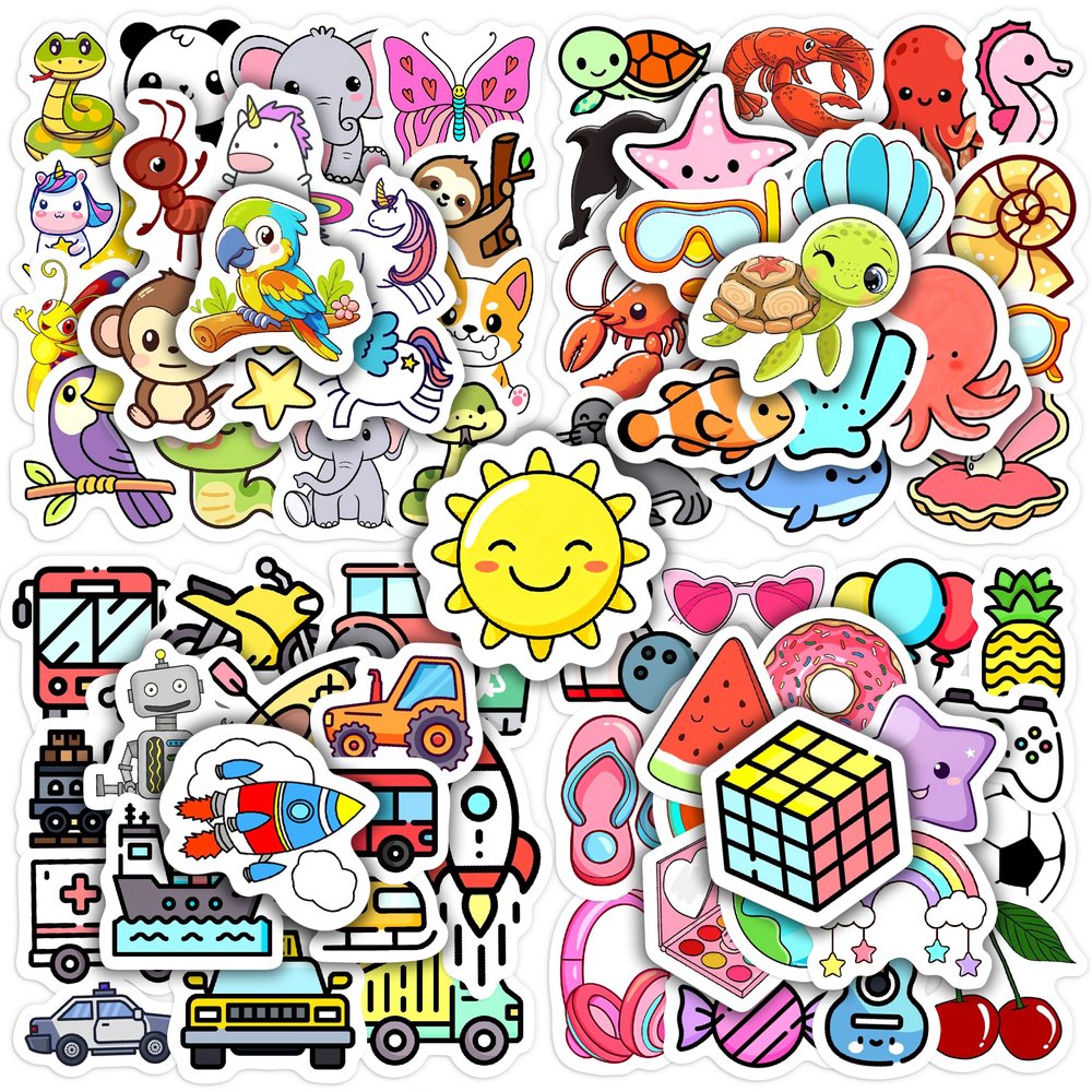 100 Pcs Cute Water Bottle Stickers for Kids, Cartoon Mixed Animals Laptop Decals, Waterproof Vinyl Skateboard Phone Case Scrapbook Stationery Box Decorative Sticker