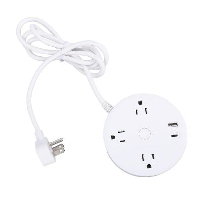 Flat Plug Power Strip, 5ft Extension Cord with Multiple Outlets, 1 USB C, 2 USB B, 3 AC Sockets, No Surge Protector, Portable Charging Station for, Dorm Room