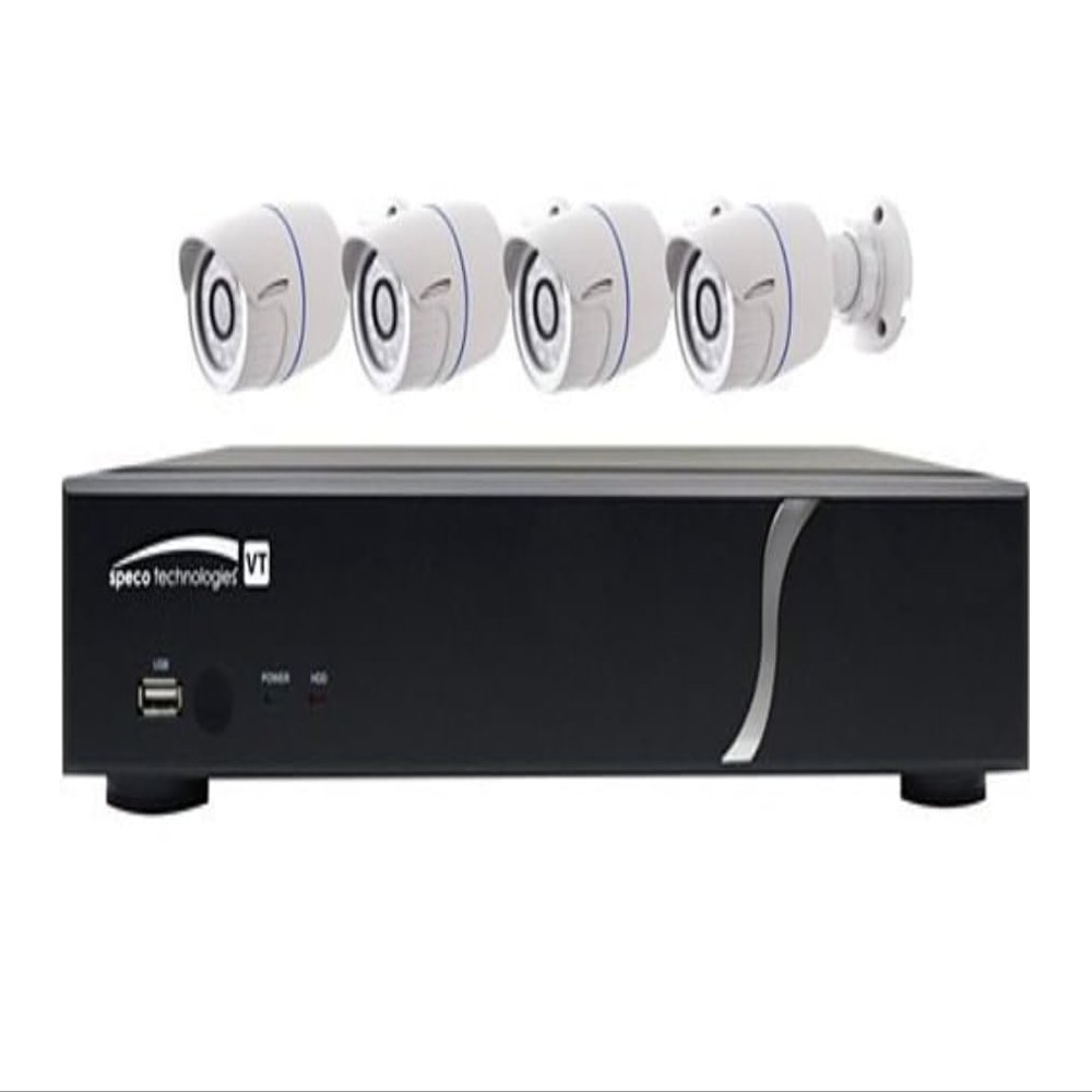 Speco Technologies ZIPT4B1 HD-TVI Video Surveillance Kit, 4-Channel DVR with 1TB HDD, 4 Bullet Cameras, White