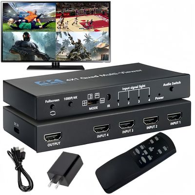 4K HDMI Multiviewer 4X1 with IR Remote SIGRAPID Screen Divider 4 HDMI in 1 Out Seamless Switch 1 4 Way Display Supports 4K@60Hz(YUV)/4K@30Hz(RGB)/1080P Full HD HDCP1.4 5 View Modes 11 22 13 etc.