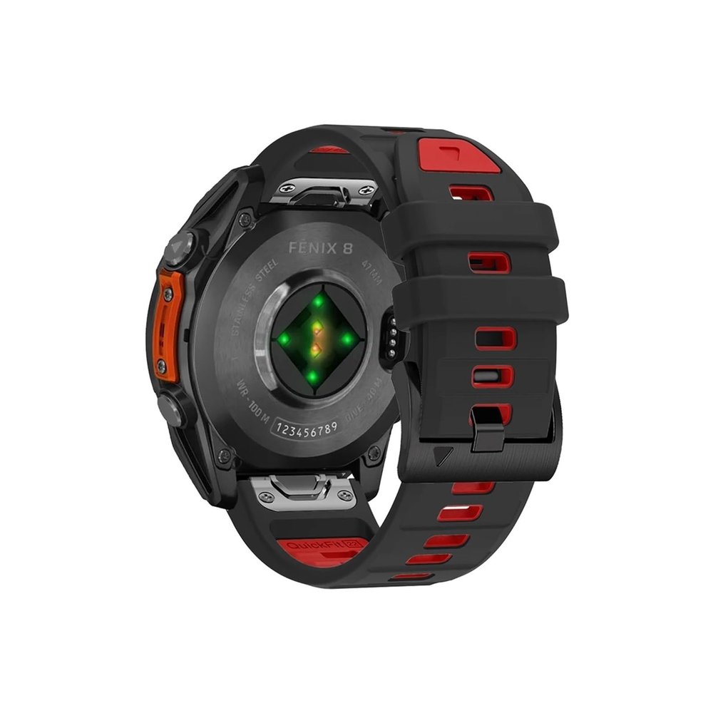 Quic kFit 26mm 22mm Band Fit for Garmin Fenix8/ Fenix E 8 7 7X 6 6X 5 5X/Epix Pro 47mm 51mm/Enduro 3 Two-Tone Silicone Strap Bracelet(Black Red,Quic kFit 22mm)