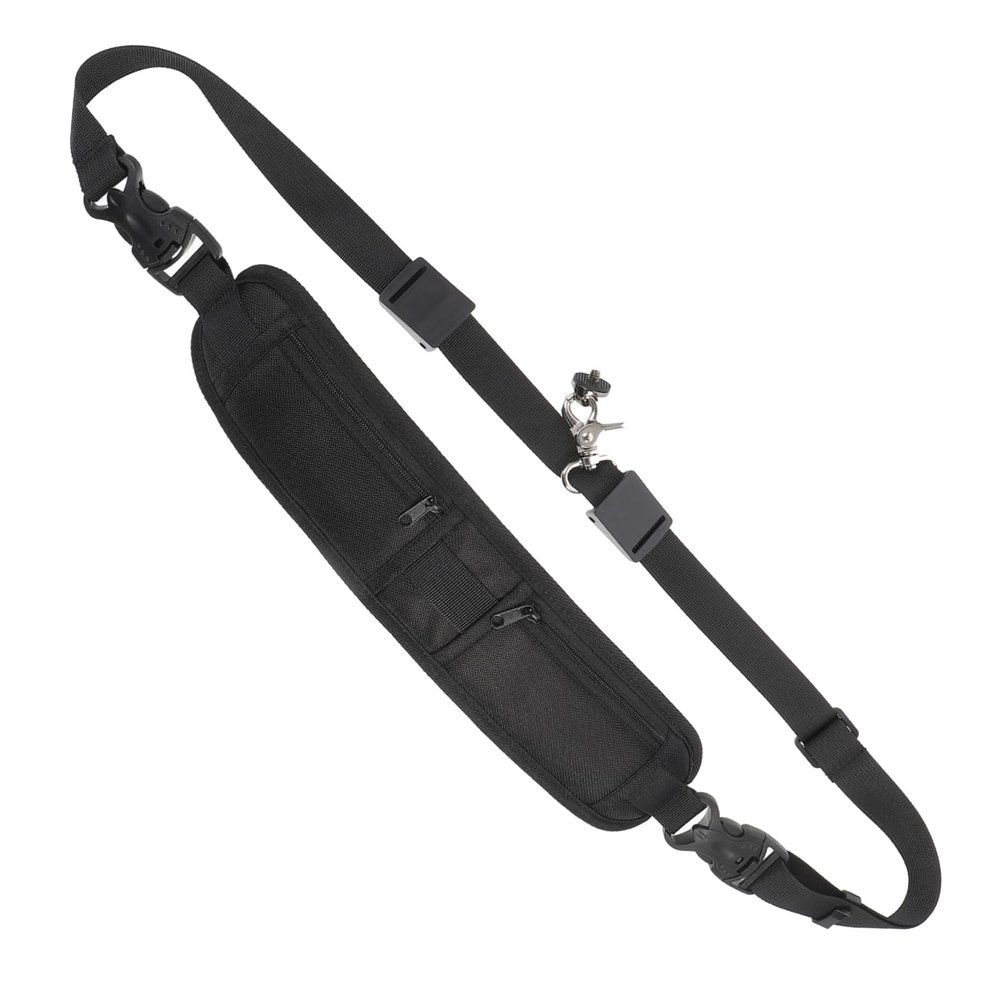BRIGHTFUFU Adjustable Camera Neck Strap Soft Shoulder Straps Double Zipper Pockets Black Nylon for Dslr