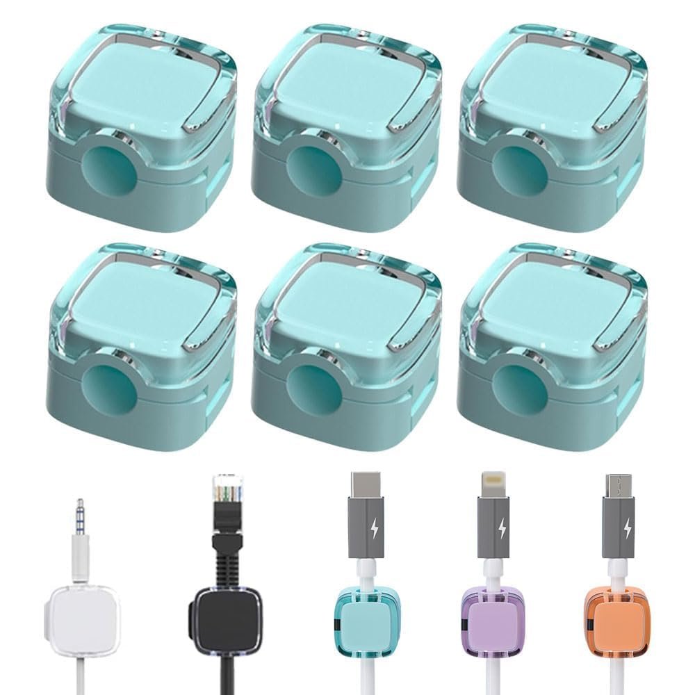 6 Pack Magnetic Cable Management Clips, 2024 New Magnetic Cord Organizer, Desks Phone USB Charging Cable Storage Holder, Office Desk Car Wall (Blue)