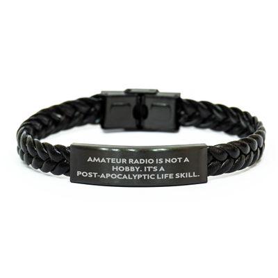 Amateur Radio Enthusiast Gifts: Funny Post-Apocalyptic Survival Life Skill Leather Bracelet for Christmas Unique Presents from Friends to Family and Radio Operators