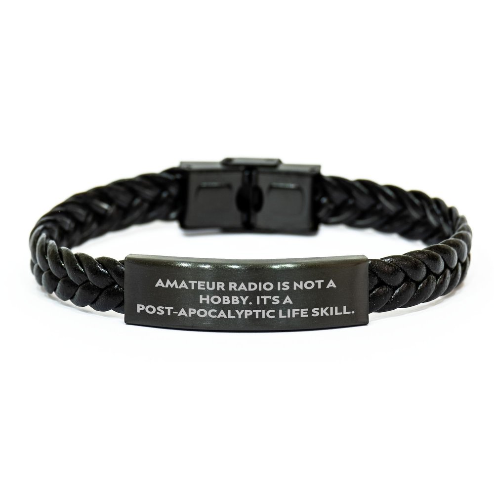 Amateur Radio Enthusiast Gifts: Funny Post-Apocalyptic Survival Life Skill Leather Bracelet for Christmas Unique Presents from Friends to Family and Radio Operators
