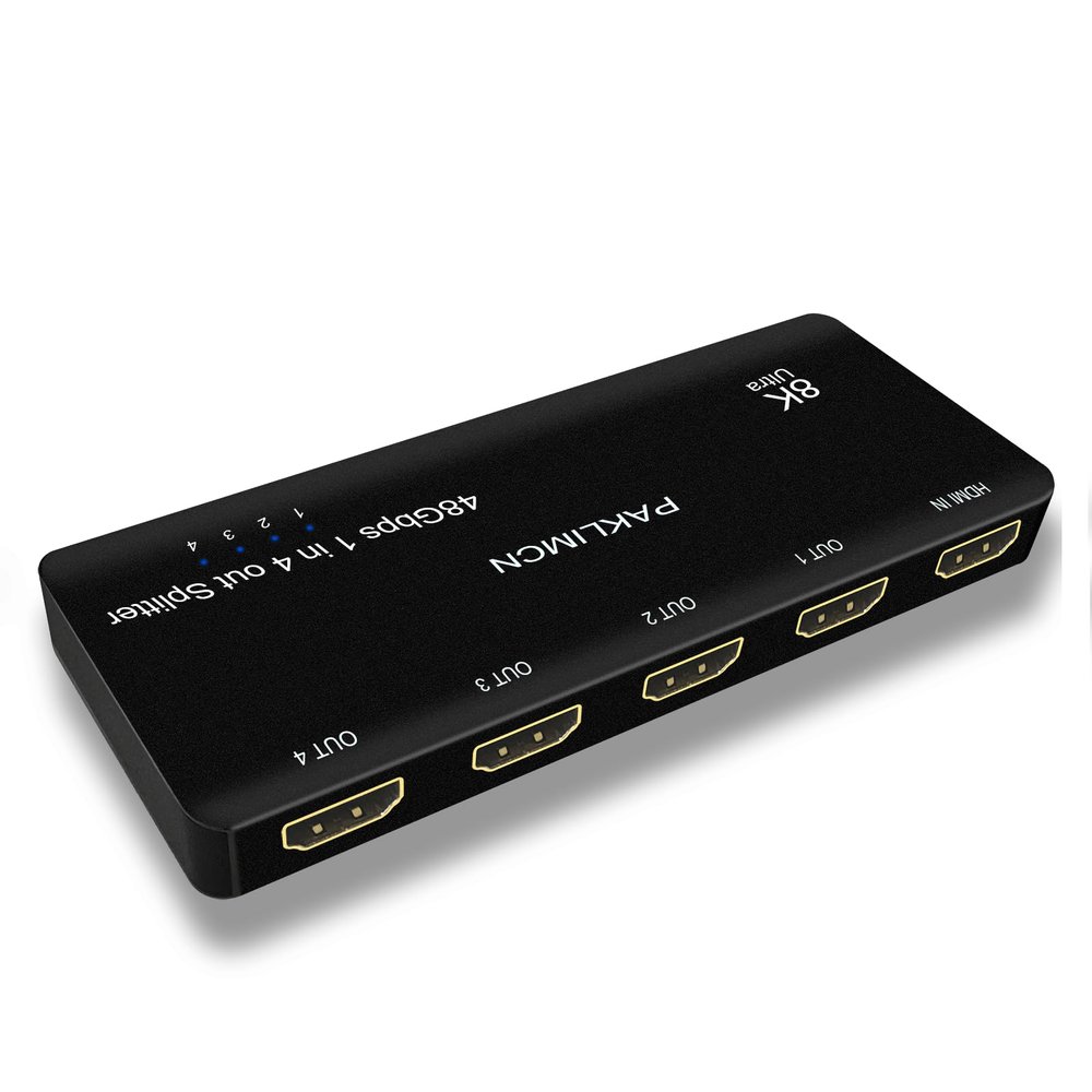 8K HDMI Splitter 1 in 4 Out 4K 120Hz,1X4 HDMI Duplicator Adapter-1 to 2 Output Simultaneously for 2or4 Displays, Support Full HD1080P 3D HDCP 1.4 for PS3/4, Blu-Ray DVD Player-Not for Extend (8K 1X4)