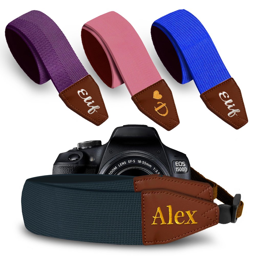 Art Tribute Camera Strap Personalized With Name - Shoulder, Crossbody & Neck Camera Strap for Photographers, Fits All Cameras, Canon Nikon Sony Fujifilm, Padded Strap W/Quick Release & Leather Ends