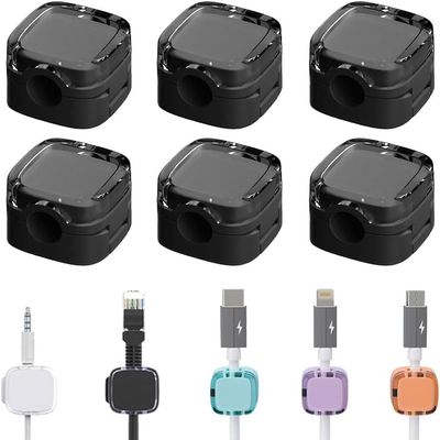 6 Pack Magnetic Cable Management Clips, 2024 New Magnetic Cord Organizer, Desks Phone USB Charging Cable Storage Holder, Office Desk Car Wall (Black)