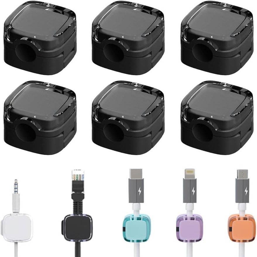 6 Pack Magnetic Cable Management Clips, 2024 New Magnetic Cord Organizer, Desks Phone USB Charging Cable Storage Holder, Office Desk Car Wall (Black)