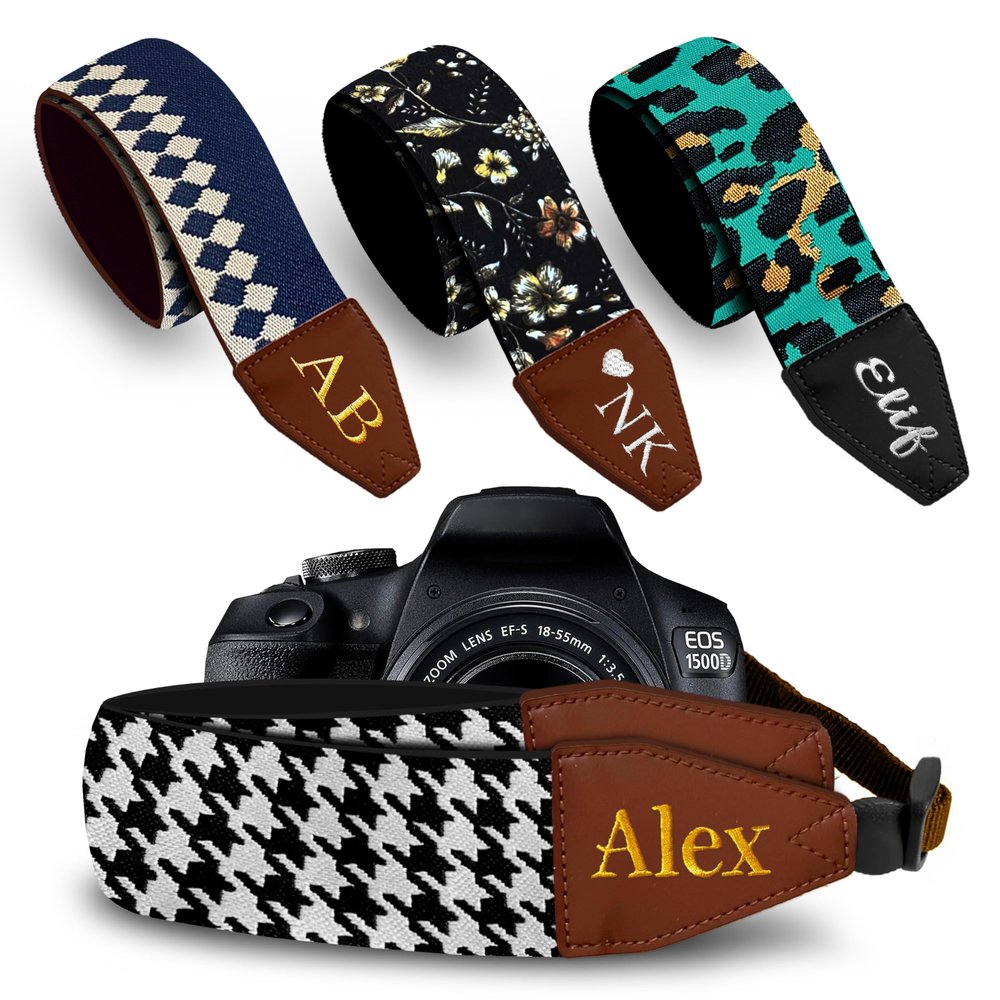 Art Tribute Custom Black White Sketch Camera Strap - Add Your Text and We Make It Especially For You Get Your Own Personalized Stocking Stuffer & Christmas Gift Camera Strap, No Shipping Cost!