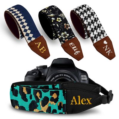 Art Tribute Camera Strap Personalized With Name - Shoulder, Crossbody & Neck Camera Strap for Photographers, Fits All Cameras, Canon Nikon Sony Fujifilm, Padded Strap W/Quick Release & Leather Ends