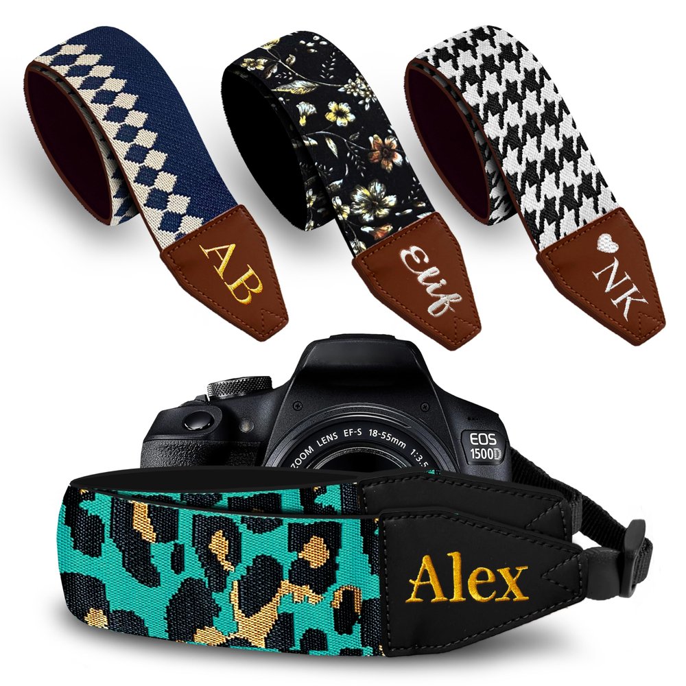 Art Tribute Camera Strap Personalized With Name - Shoulder, Crossbody & Neck Camera Strap for Photographers, Fits All Cameras, Canon Nikon Sony Fujifilm, Padded Strap W/Quick Release & Leather Ends