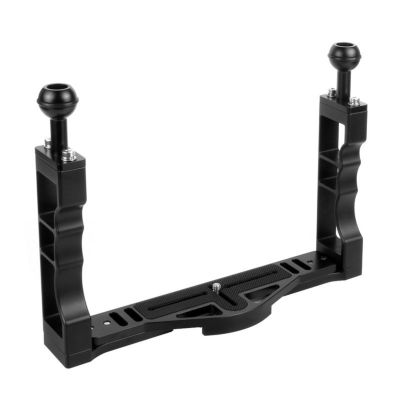 DIVJINGHAO Aluminum Alloy Diving Handle Tray Bracket Underwater Video Light Stabilizer Tray Dual Handheld Grip for Underwater Camera Housing (Black)