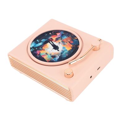 Bluetooth Record Players Vintage Turntable, Small Bluetooth Speaker with Colorful Atmosphere Lights, Volume Adjustment Knob, for Entertainment, Home Decoration (Rose)