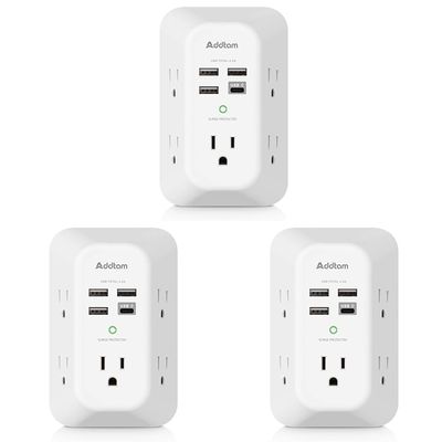 Addtam USB Wall Charger Surge Protector 5 Outlet Extender with 4 USB Charging Ports (1 USB C Outlet) 3 Sided 1800J Power Strip Multi Plug Outlets Wall Adapter Spaced for Home Travel Office ETL Listed