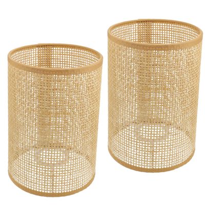 Levemolo 2pcs Woven Lampshade for Ceiling Lamp Rattan Hanging Lamp Cover Home Decor Retro Style Bedroom Lights