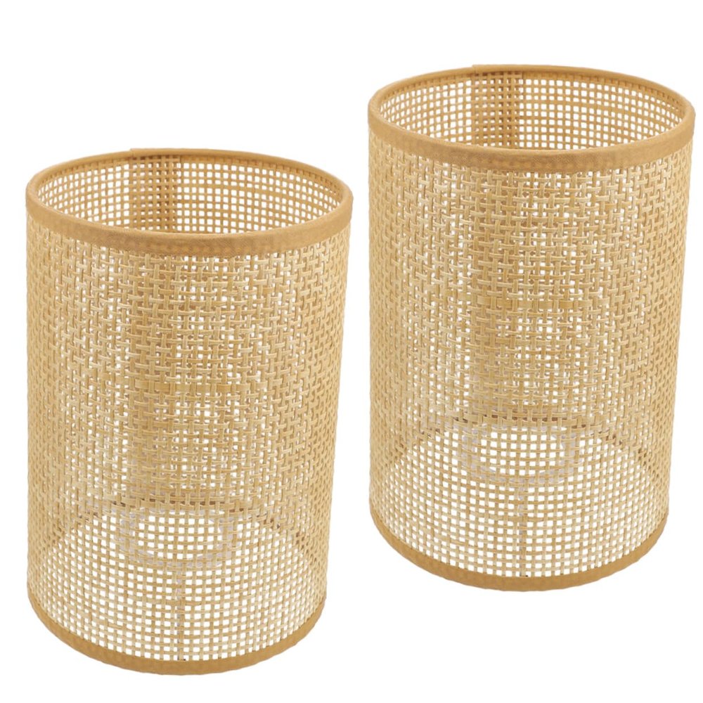 Levemolo 2pcs Woven Lampshade for Ceiling Lamp Rattan Hanging Lamp Cover Home Decor Retro Style Bedroom Lights