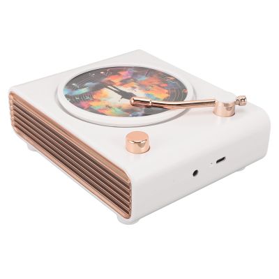Bluetooth Record Players Vintage Turntable, Small Bluetooth Speaker with Colorful Atmosphere Lights, Volume Adjustment Knob, for Entertainment, Home Decoration (White)