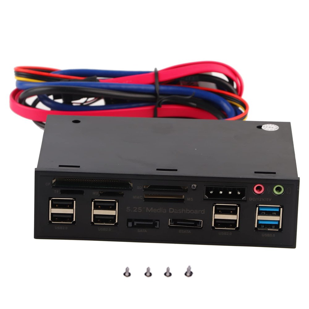 5.25 Inch Media Dashboard Front Panel USB3.0/2.0 Hub ESATA Audio Multi Card Reader