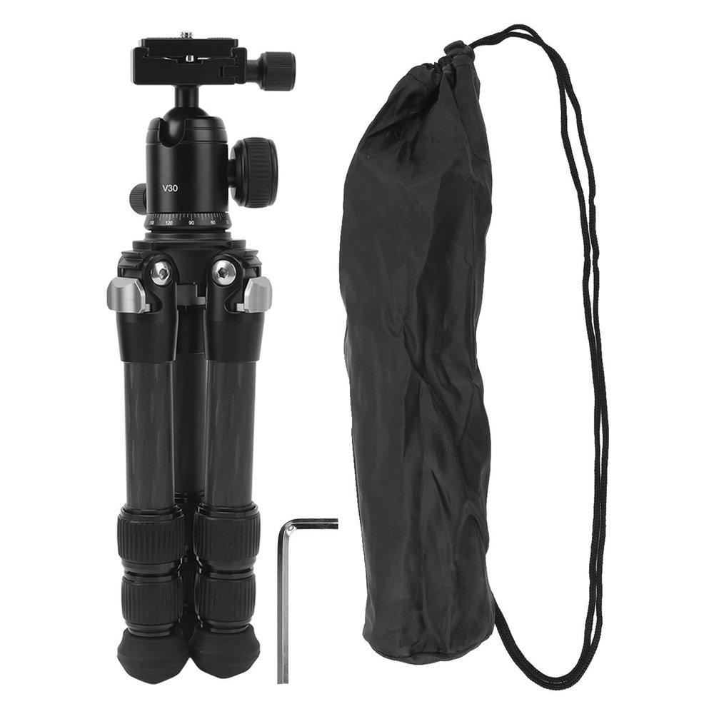 Carbon Fiber Travel Tripod with 30mm Ball Head Automatic Rebound 17.6lb Universal Desktop Camera Tripod for DSLR Camera