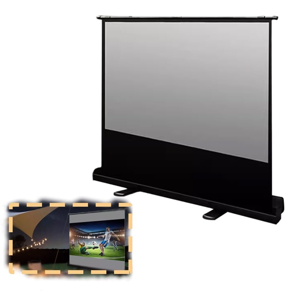 BERWDUXA 60" Floor Projector Screen Outdoor, Manual Retractable Projection Screen, Pull Up, Portable Freestanding Widescreen, 16:9 16:10(60inch(16:10))
