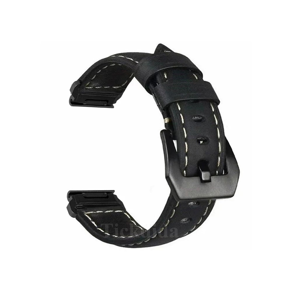 Quic kfit 26mm 22mm Genuine Leather Calfskin Strap Fit for Garmin Epix Pro 51mm 47mm Tactix 7 Pro/Fenix 7 Pro 7X Pro Enduro 2 Strap(Black Black,26mm For Enduro 2)
