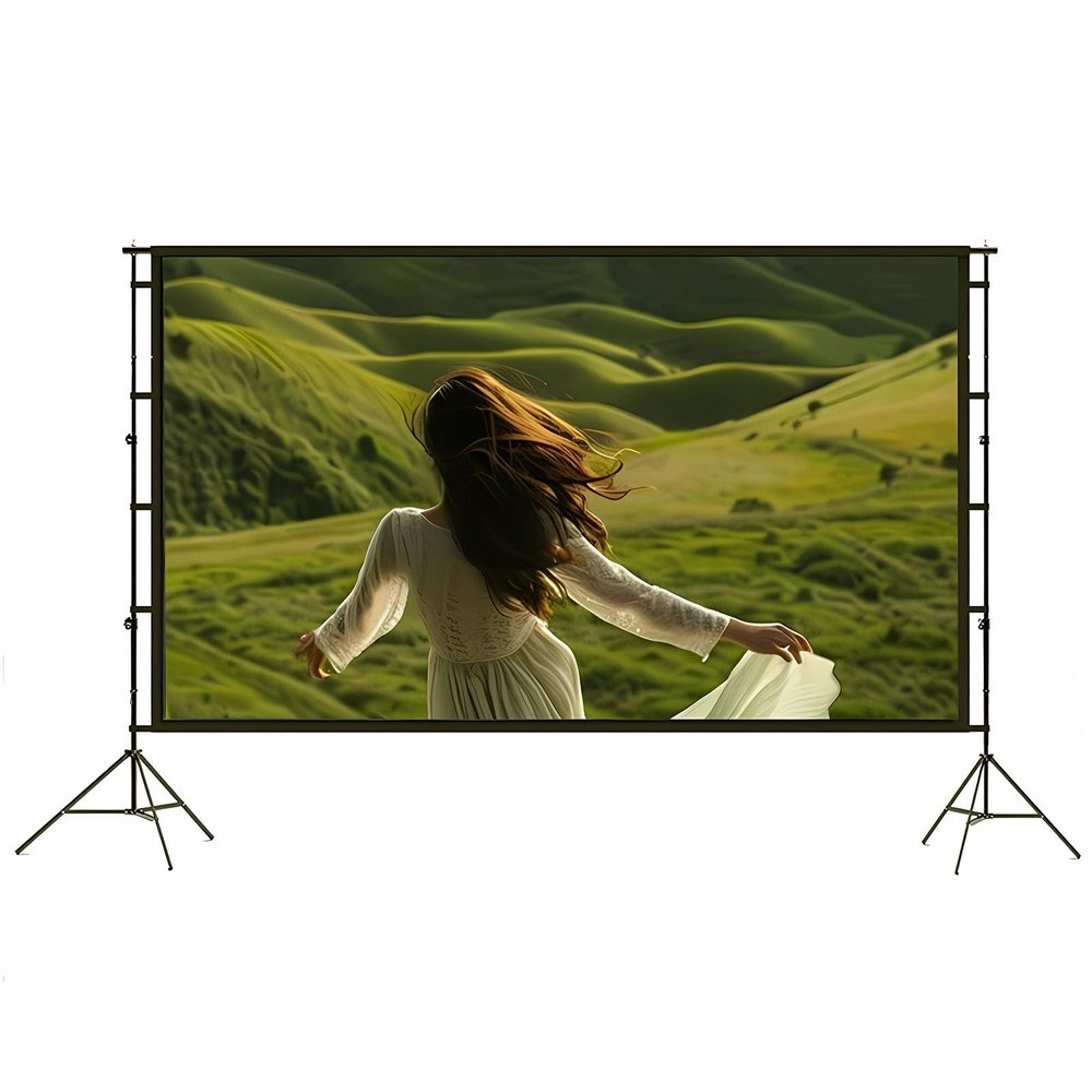 16:9 Projector Screen with Stand, 60/84/100 inch Portable Foldable Projector Movie Screen, for Home Theater Backyard(100in(221x125cm))