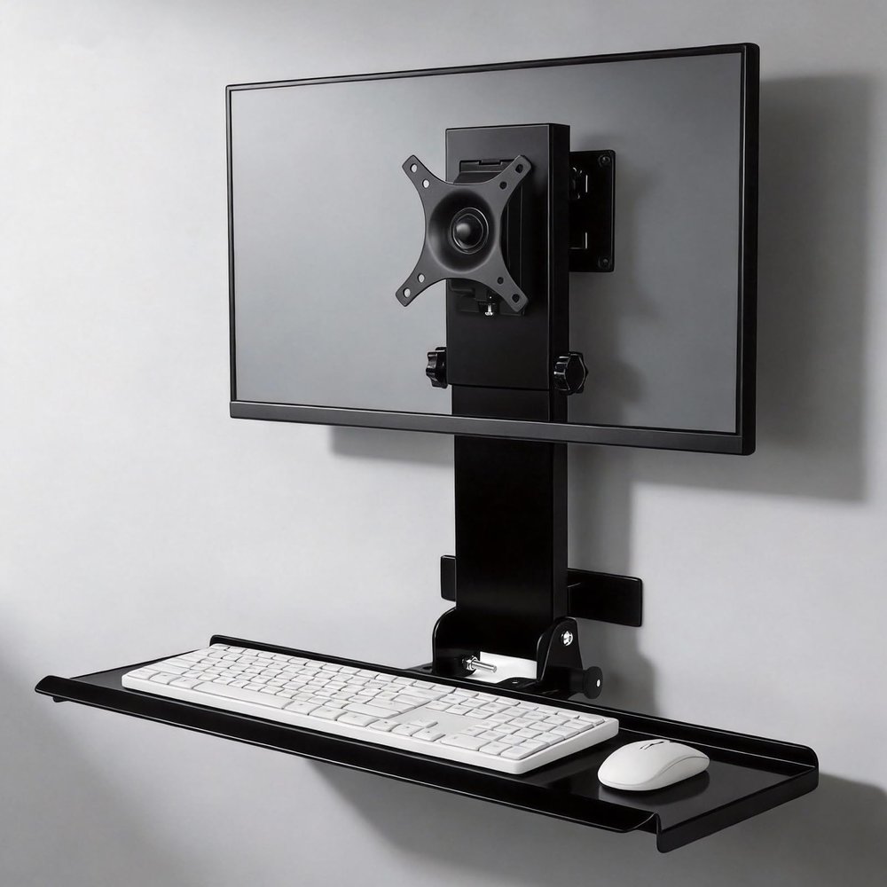 All-in-One Monitor Wall Mount with Keyboard Tray Set for Mac mini/Small PCs | Monitor and Keyboard Wall Mount Fits 17"-32" Screens VESA 75/100 | Foldable 26" Platform with Integrated Mouse Space
