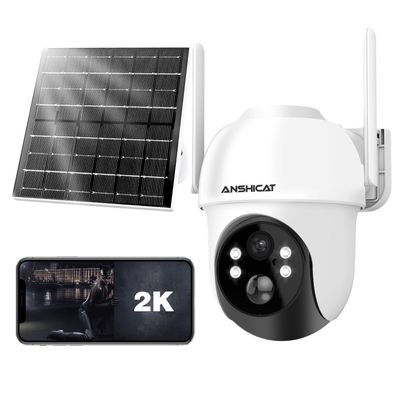 ANSHICAT 4MP Solar Camera Security Outdoor - 100% Wire-Free Security Cameras Wireless Outdoor for Home Surveillance, 360 Panoramic View, Human Auto Tracking, 2K Color Night Vision,2-Way Audio