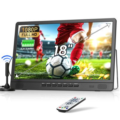 NORTHING 18" Portable TV with 6500mAH Built-in Power, Full HD 1080P Small TV with Antenna, 12v TV for Car, Support USB/HDMI/AV Input, Operated T V for Camping Kitchen Power Outage