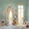 15x10ft Oil Painting Backdrop European Style Arched Door French Window Photography Background Colorful Floral Backdrop Blue Green Painting Wall Background Birthday Wedding Party Photo Shot Props view 1