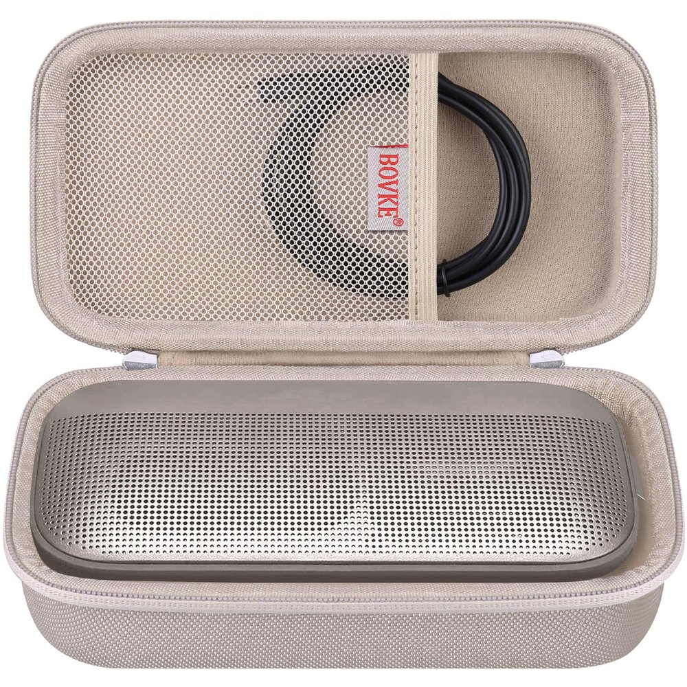BOVKE Hard Travel Speaker Case for Bose New SoundLink Flex Speaker (2nd Gen) / Bose SoundLink Flex Bluetooth Portable Speaker, Mesh Pocket for Bose Speaker Charger, Charging Cables, Sandstone