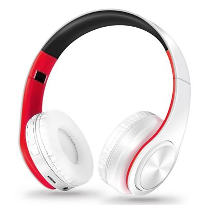 JYSiptkird Bluetooth Over The Ear Headphone Stereo Sound Computer PC Headset for Gaming Meeting Chat with Mic/Soft Earmuffs/Foldable/TF 3.5mm Jack for Universal Connectivity (white red)