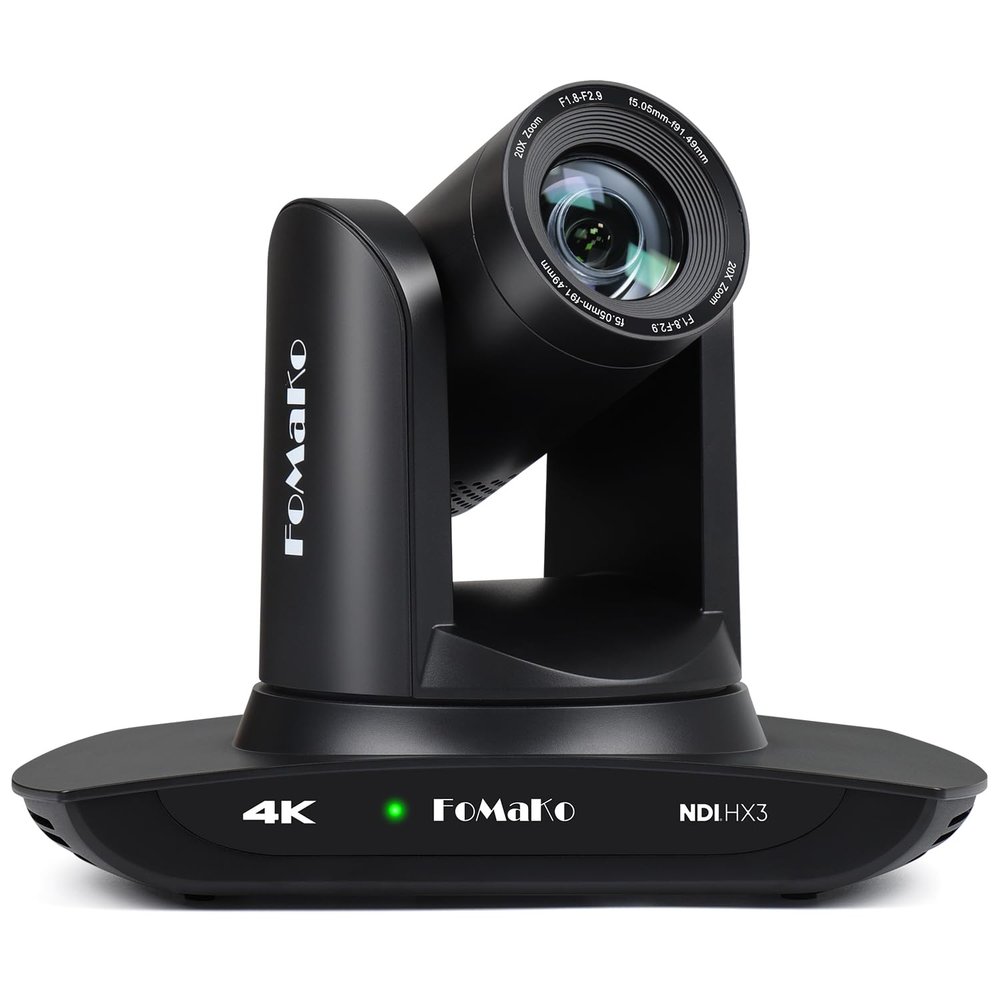 FoMaKo K20UH 4K HDMI PTZ Camera with AI Auto-Tracking(Gen 3), NDI HX3 Certified, 20X Optical Zoom, USB 3.0/LAN, PTZ Camera 4K for Church, Worship, Education, Conferences,(NDI License Included), Black