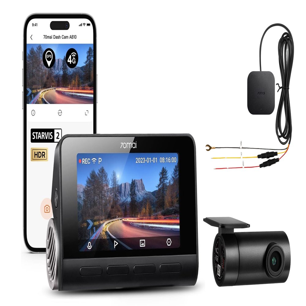 A810 Dash Cam + UP05 Hardwire Kit 70mai 4K Dash Cam with Starvis 2 IMX678 and LTE Support, Dual HDR Front and Rear Camera, Built in GPS&WiFi, Night Vision, Smart Parking Mode, AI Motion Detection