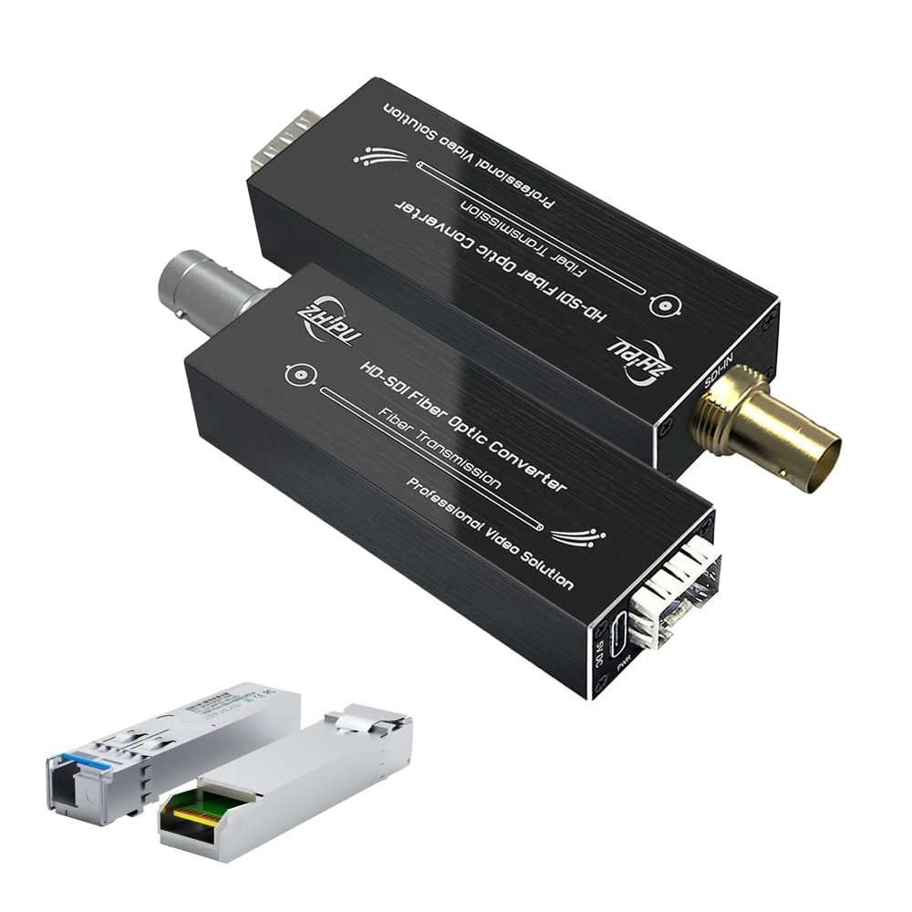 Zhpuostd HD-SDI to Fiber Converter, Uncompressed Optical Extender Kit for Security Camera CCTV Video, Support 1080P Over Single-Mode SMF up to 20km, Mini Design with Type-C Power, a Pair