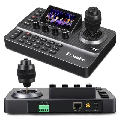 FoMaKo NDI PTZ Camera Controller, LCD Preview, NDI PTZ Controller Keyboard with 4D Joystick, for Church Worship Education Conference Events (NDI License Included) KC606N NDI Controller