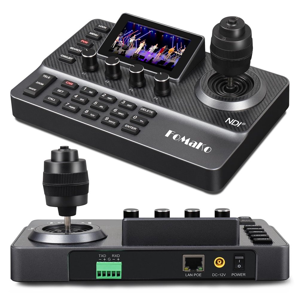 FoMaKo NDI PTZ Camera Controller, LCD Preview, NDI PTZ Controller Keyboard with 4D Joystick, for Church Worship Education Conference Events (NDI License Included) KC606N NDI Controller