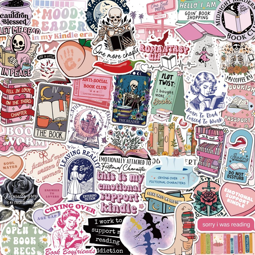 150 PCS Romance Book Stickers for Kindle, Holographic Bookish Sticker Pack Reading Glitter Vinyl Decals for Laptop Ebook Readers Water Bottles Journal Scrapbook Waterproof