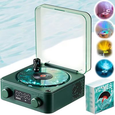 The Waves Vinyl Player,Waves Vintage Vinyl Record Player Bluetooth Speaker with Adjustable Ambient Lights,Wireless Wave Vinyls Record Retro Bluetooth Speaker Audio Turntable for Home (Christmas Green)