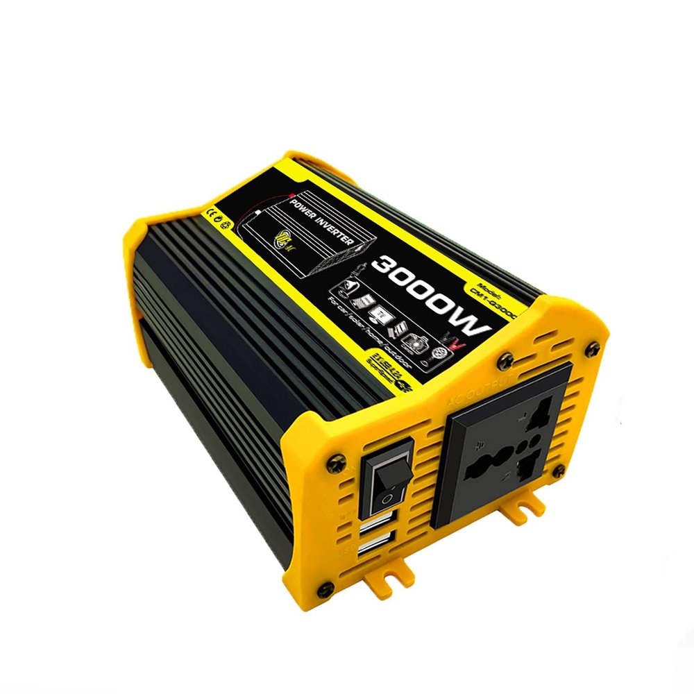 3000W Power Inverter 12V DC to 110V /220V AC Converter Car Plug Adapter with USB Fast Charging Port and AC Outlet, Car Inverter for Outdoor Travel, Truck(Black,12V-220V)