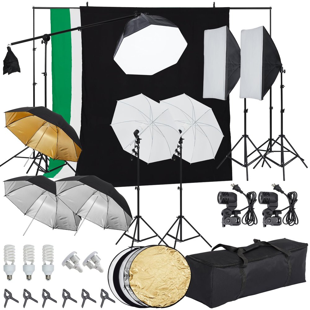Photograph Lighting Kit with Backdrops, 8.5ftx10ft Softbox Photography Lighting Kit, 5500K Bulb 45W Led Softbox Set, Video Studio Continuous Lighting Kit for Photo, Portrait and Video Shootings