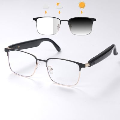Photochromic Reading Smart Glasses Bluetooth Sunglasses for Men Women Smart Dark Sunglasses with Bluetooth Speakers Earbuds Bone Conduction Audio Glasses Headphones Blue Tooth