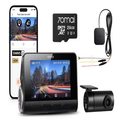 A810 Dash Cam + 256GB Micro SD Card + UP05 Hardwire Kit 70mai 4K Dash Cam with Starvis 2 IMX678, Dual HDR Front and Rear Camera, Built in GPS&WiFi, Night Vision, Smart Parking Mode