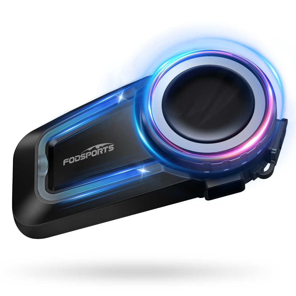Fodsports FX7 10-Rider Mesh Motorcycle Bluetooth Headset, Smart APP Control, Dual Chips V5.4 Helmet Communication System Intercom with Audio Multitasking, Music Share & FM, IP67 Waterproof, 1 Pack