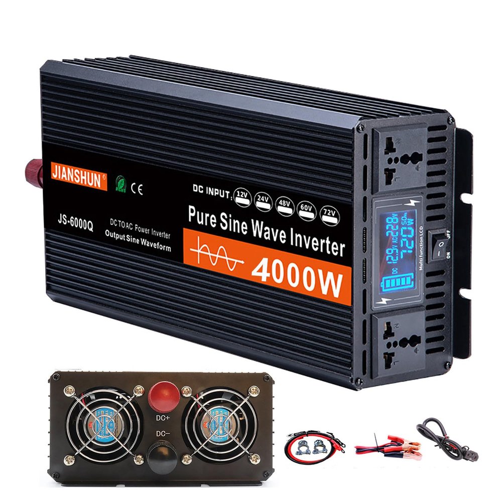 dosiwlatever Low Loss Voltage Converter Pure Sine Wave Inverter 12V/24V/48V/60V/72V DC to 220V AC 4000W 5000W 6000W High Power Power Inverter, LCD Screen/Dual AC Outlets, for Home/Commercial,60V4000W